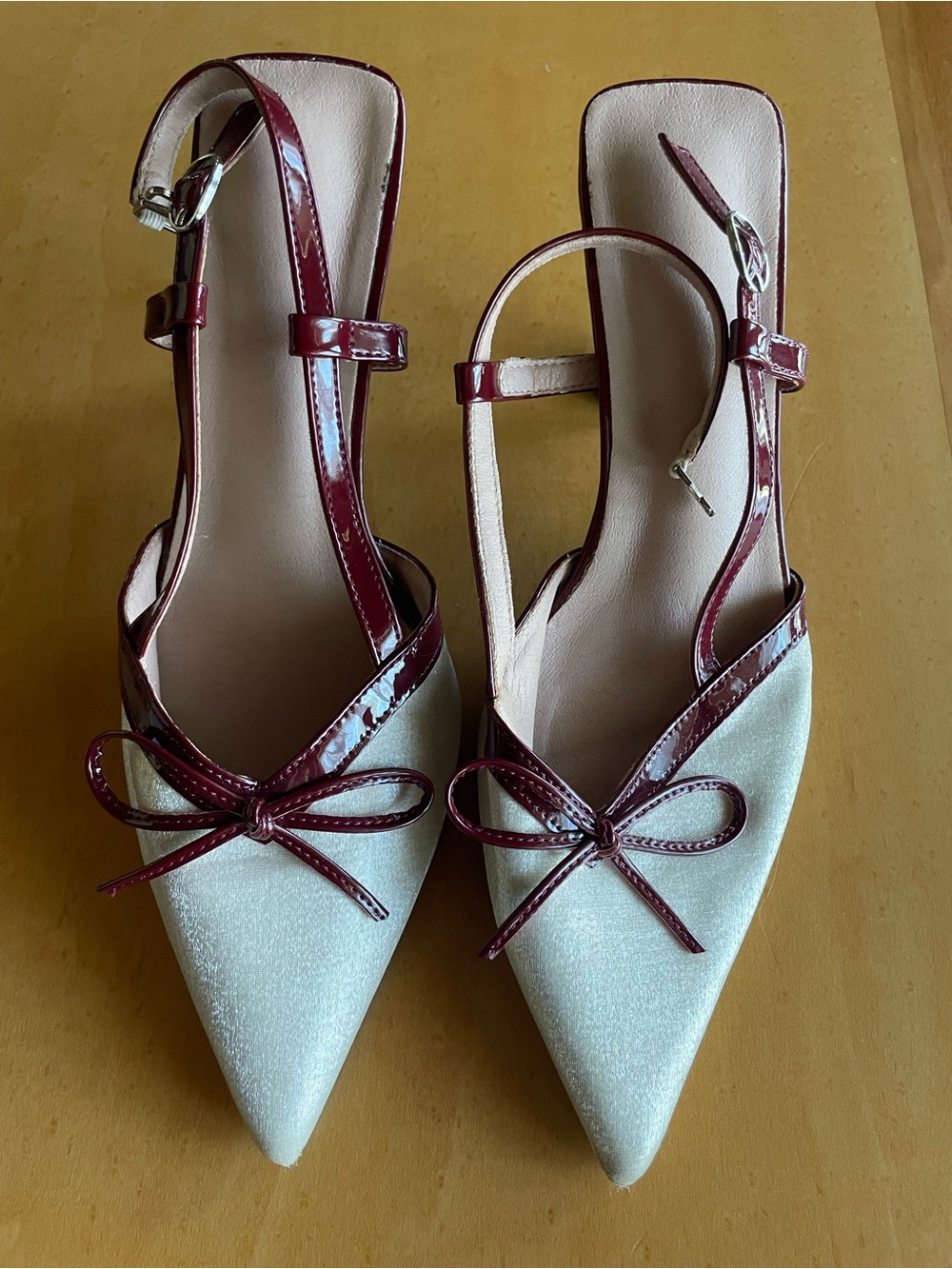 Women's Two-Tone Pointed Toe Slingback Flats - Pearl White and Burgundy
